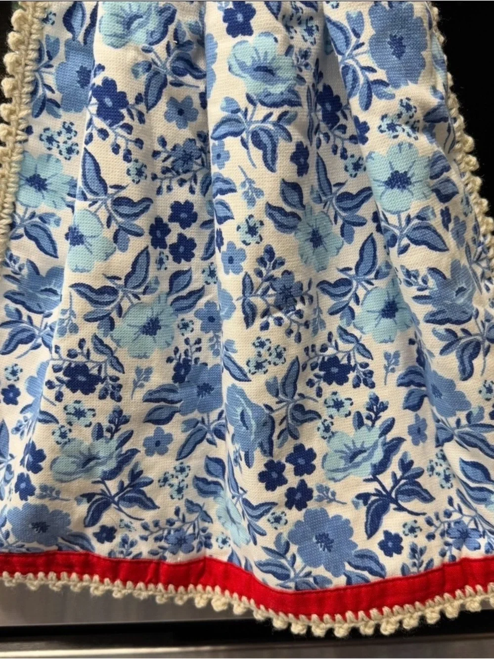 Pioneer Woman Handmade Crochet Hanging Kitchen Towel Blue Floral